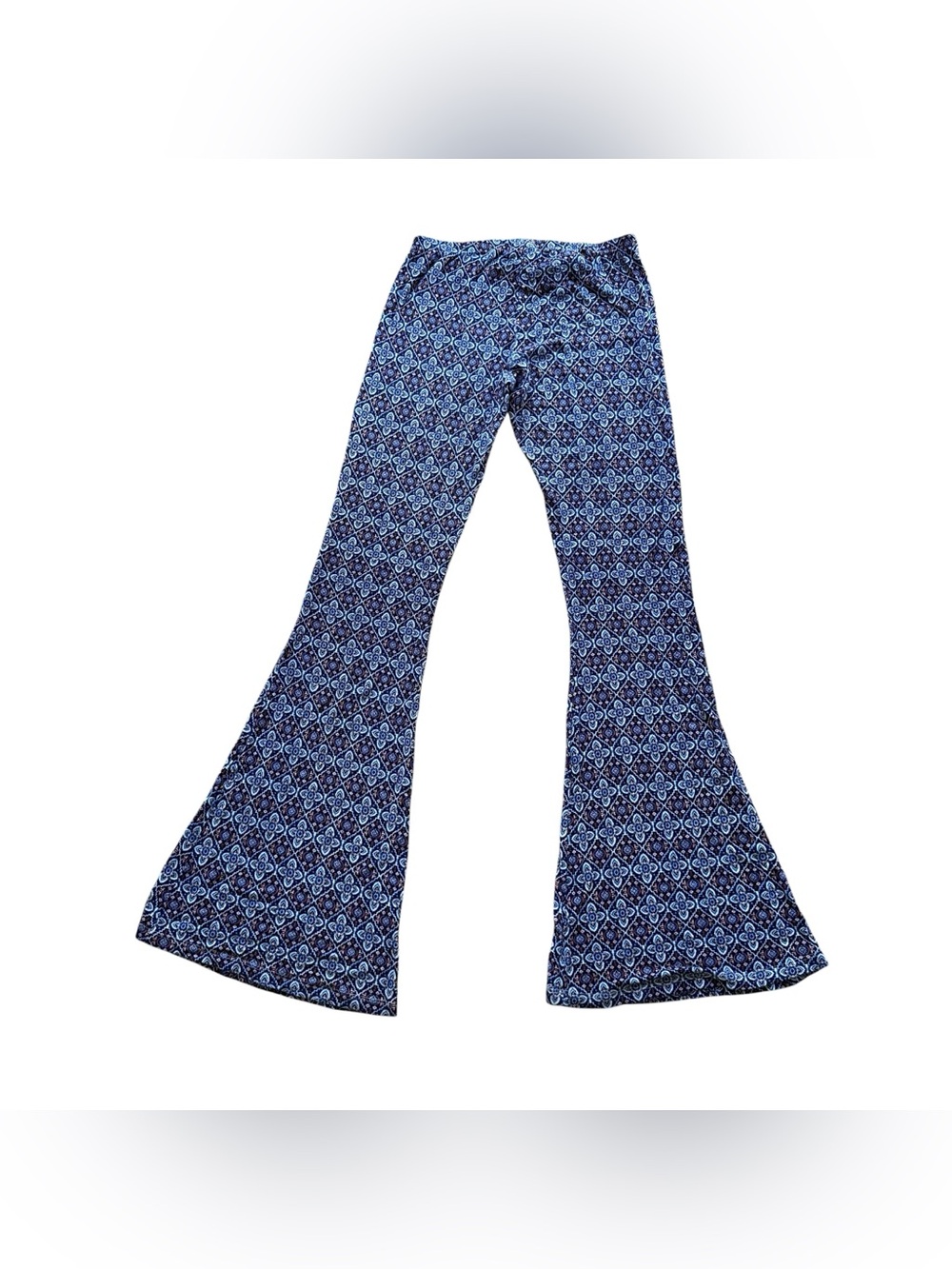 H.I.P Blue Flare Stretch Geometrical Tile Boho Pants Bell Bottom Retro Festival